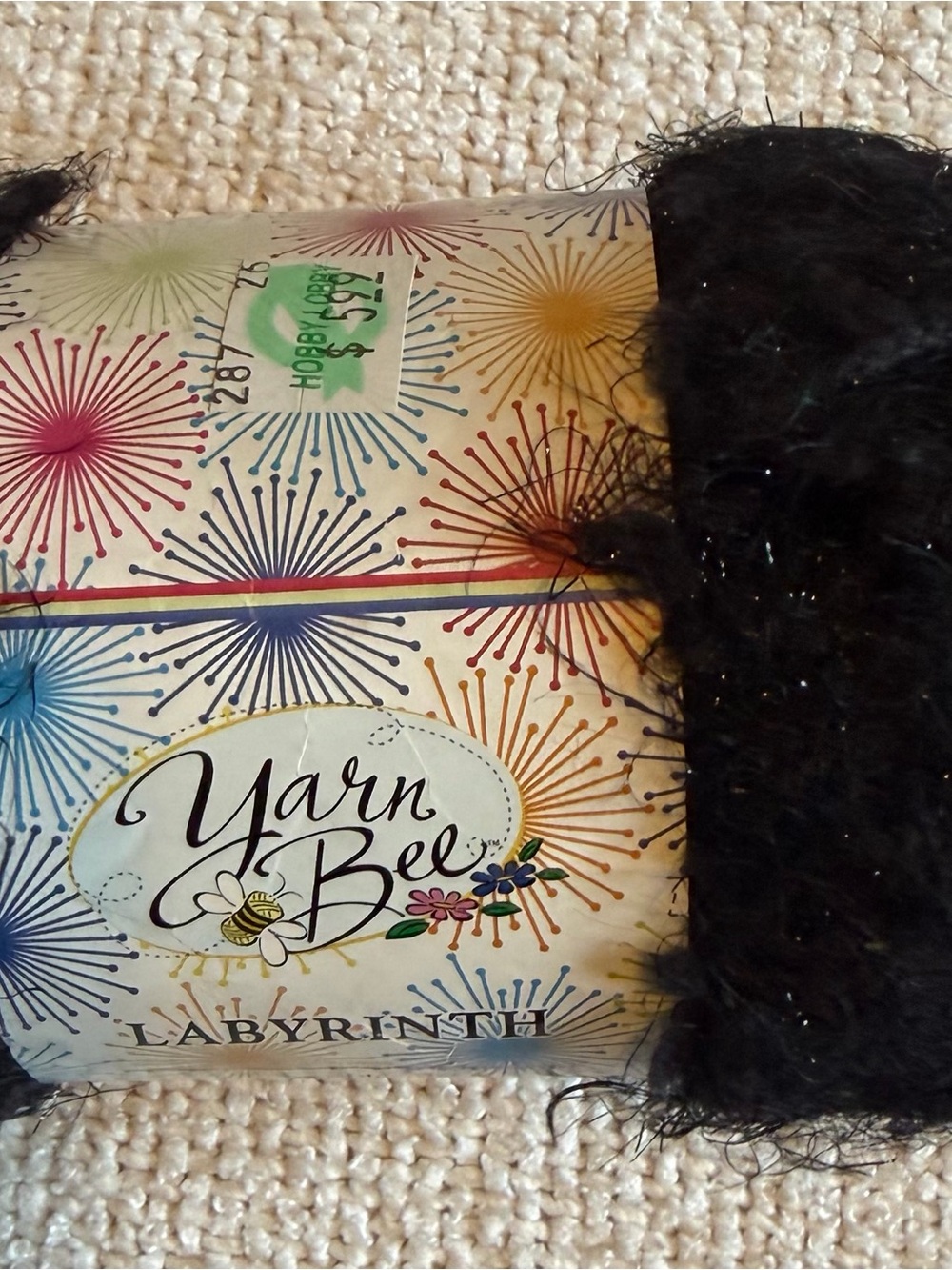 Yarn Bee Labyrinth Eyelash Glitter Yarn Black Skein Polyamide Lurex MPN 104